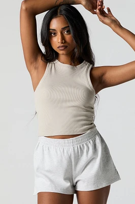 Ribbed High Neck Cropped Tank