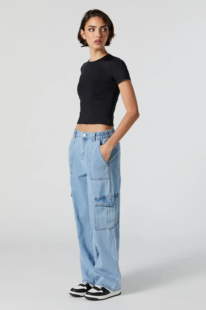 Light Wash Cargo Pocket Skater Jean