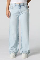 Light Wash Distressed High Rise Wide Leg Jean