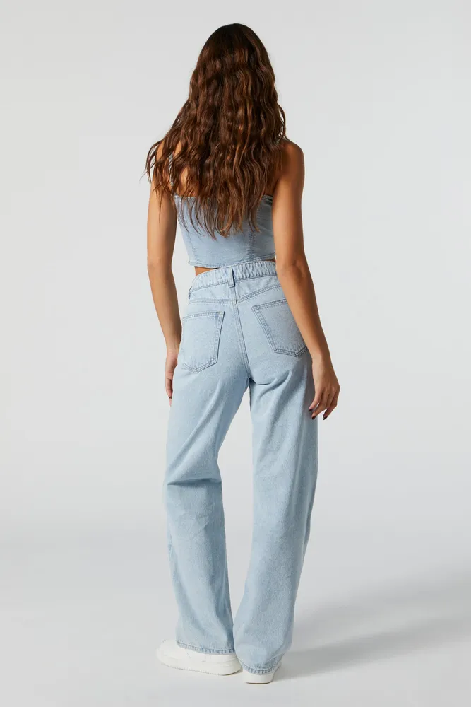 HIGH RISE LIGHTDENIM DUNGAREES