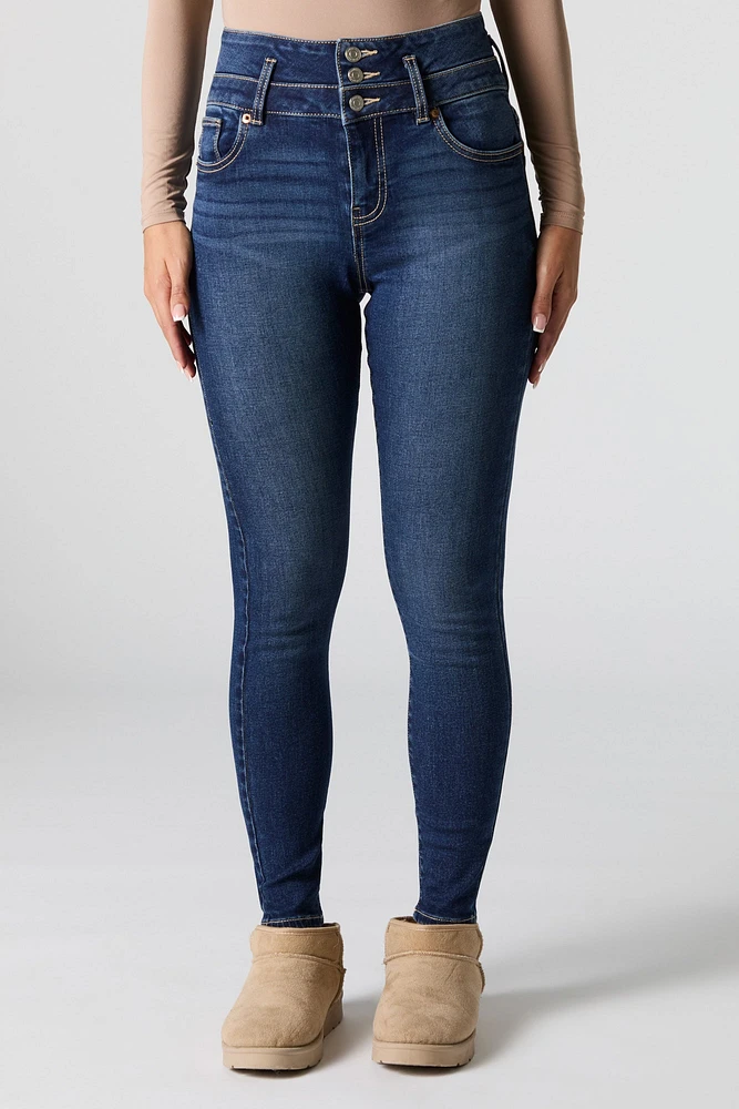 Dark Wash Stacked Waist Stretch Skinny Jean