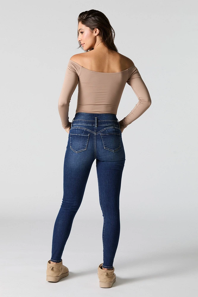 Dark Wash Stacked Waist Stretch Skinny Jean