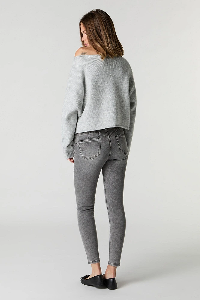 Jean ajusté extensible à taille empilée délavé gris