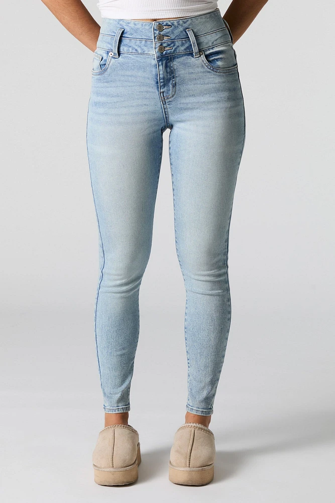 Light Wash Stacked Waist Stretch Skinny Jean