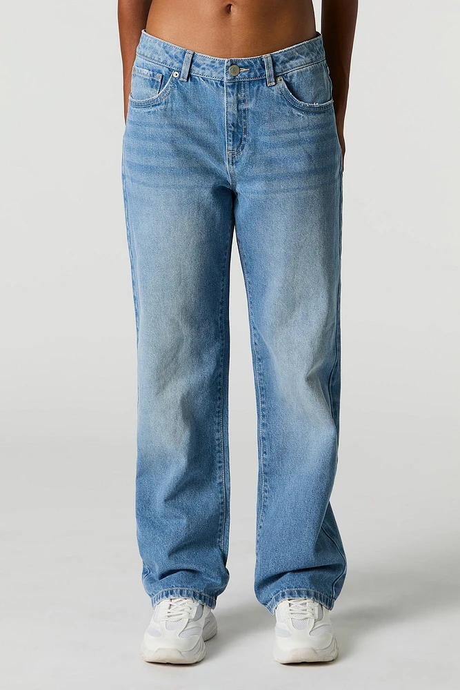 Medium Wash Slouchy Straight Leg Jean