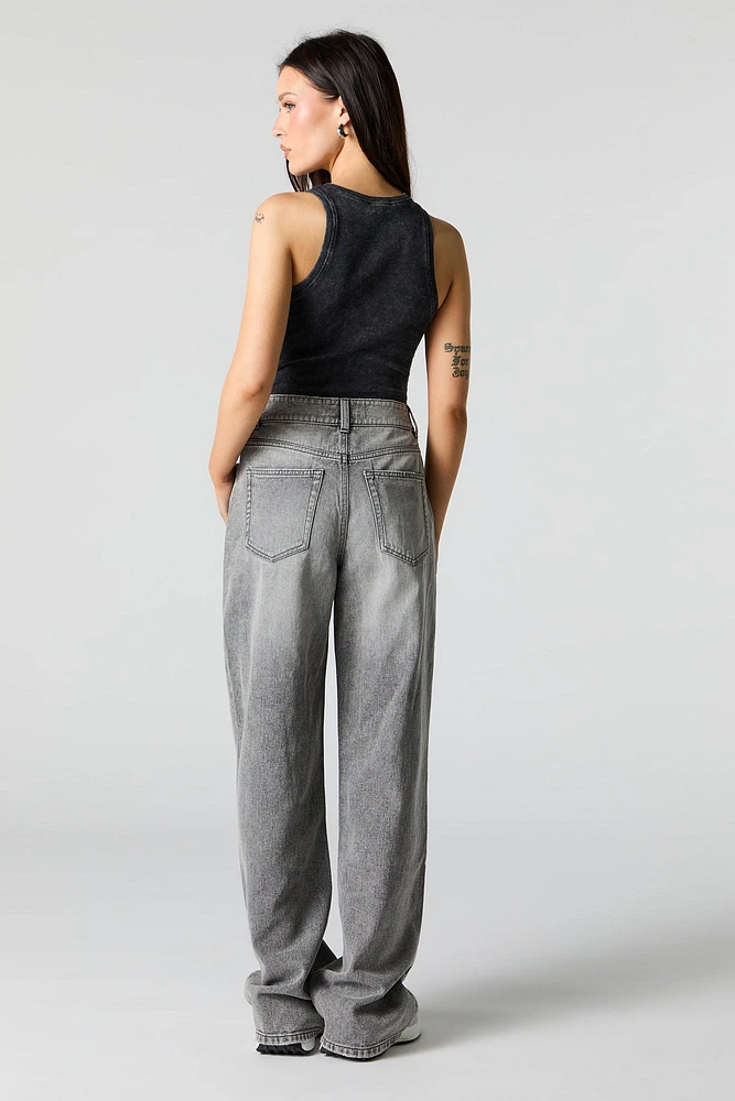 Grey Wash High Rise Wide Leg Jean