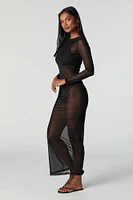 Mesh Long Sleeve Maxi Dress Cover Up