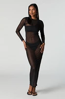 Mesh Long Sleeve Maxi Dress Cover Up