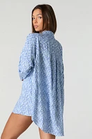 Printed Button-Up Top Cover Up