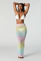 Rainbow Mesh High Rise Maxi Skirt Cover Up