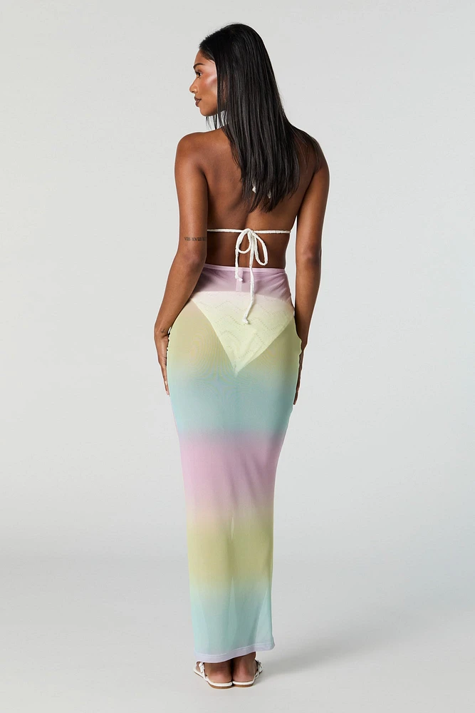 Rainbow Mesh High Rise Maxi Skirt Cover Up