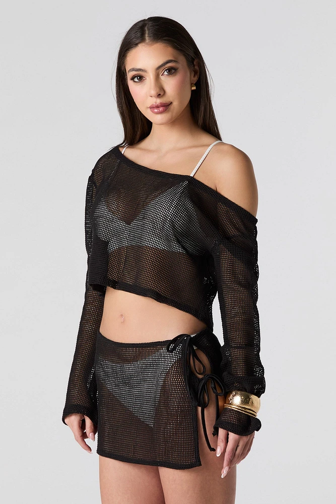 Fishnet Side Tie Mini Skirt Cover Up