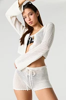 Short couvre-maillot en tricot à taille coulissante