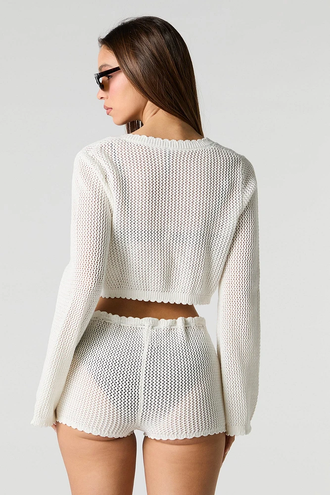 Short couvre-maillot en tricot à taille coulissante