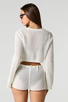 Short couvre-maillot en tricot à taille coulissante