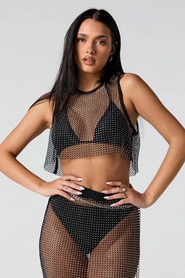 Rhinestone Fishnet Cropped Tank Cover Up