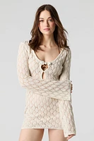 Crochet Cut-Out Mini Dress Cover Up