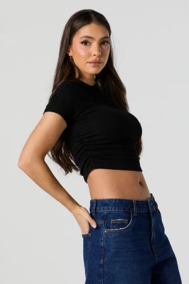 Ribbed Side Cinched Cropped T-Shirt