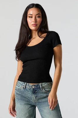 Ribbed Scoop Neck T-Shirt