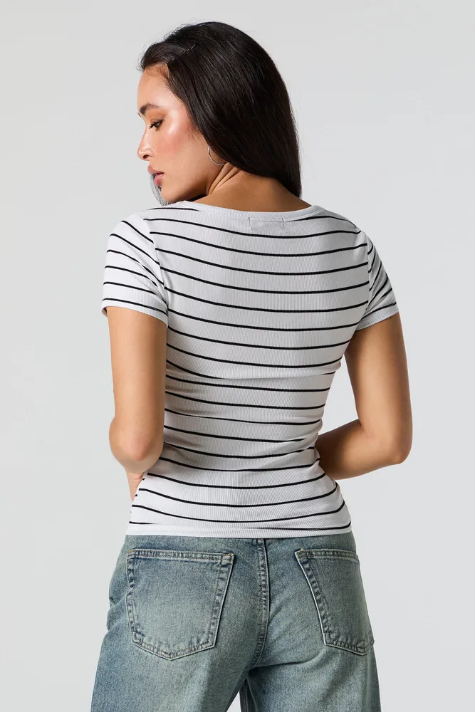 Striped Ribbed Scoop Neck T-Shirt