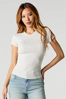 Ribbed Curved Hem T-Shirt