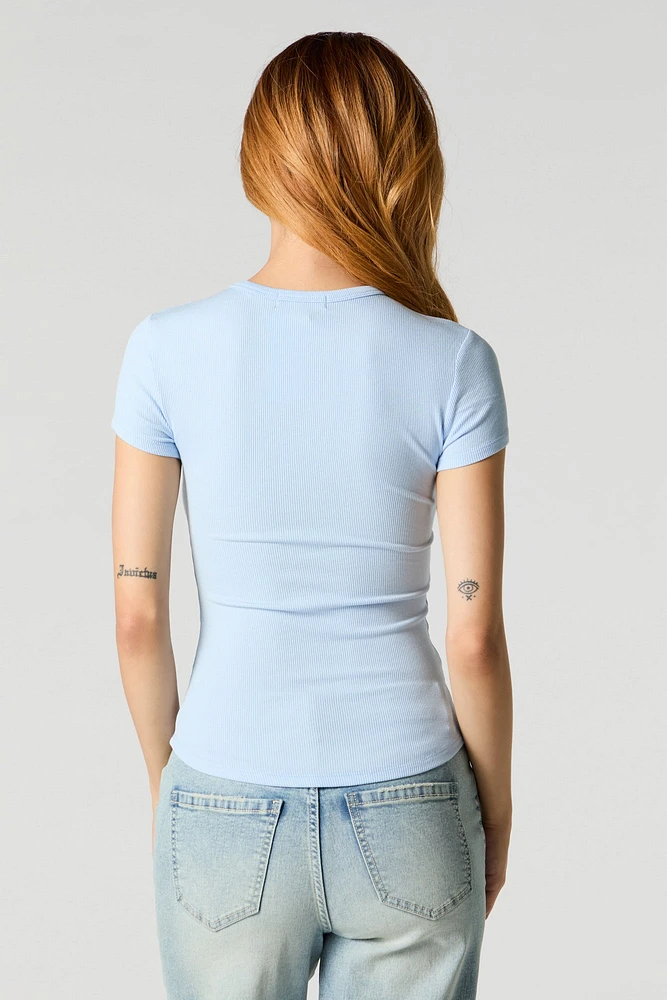 Ribbed Curved Hem T-Shirt