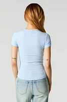 Ribbed Curved Hem T-Shirt