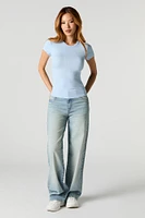 Ribbed Curved Hem T-Shirt