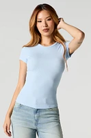Ribbed Curved Hem T-Shirt