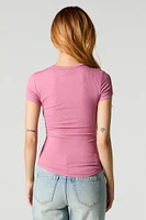 Ribbed Curved Hem T-Shirt