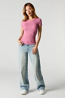 Ribbed Curved Hem T-Shirt