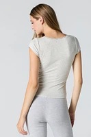 Ribbed Lace Trim Scoop Neck T-Shirt