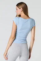 Ribbed Lace Trim Scoop Neck T-Shirt