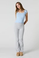 Ribbed Lace Trim Scoop Neck T-Shirt