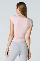 Ribbed Lace Trim Scoop Neck T-Shirt