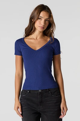 T-shirt côtelé à col en V