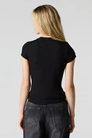 Ribbed Curved Hem T-Shirt