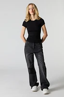 Ribbed Curved Hem T-Shirt