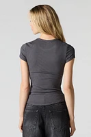 Ribbed Curved Hem T-Shirt