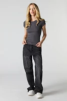 Ribbed Curved Hem T-Shirt