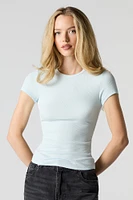 Ribbed Curved Hem T-Shirt