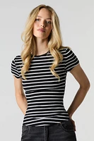 Ribbed Curved Hem T-Shirt