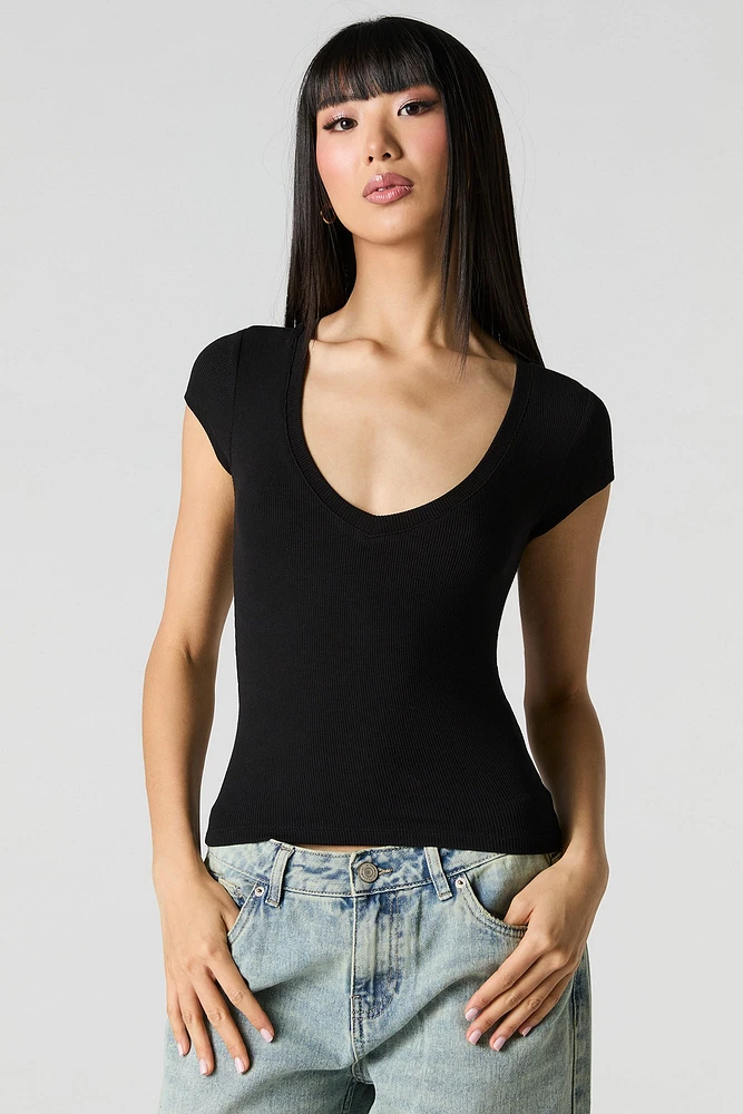 Ribbed V-Neck T-Shirt