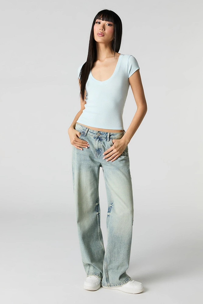 Ribbed V-Neck T-Shirt