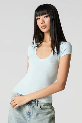 Ribbed V-Neck T-Shirt