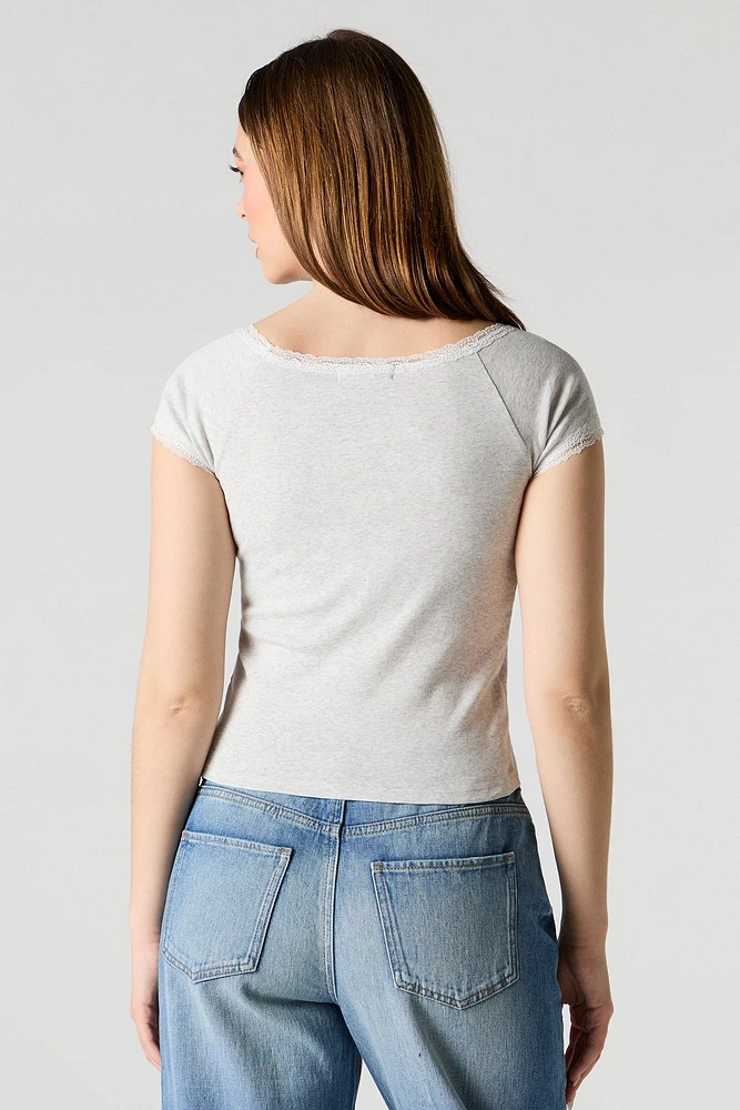 Scoop Neck Lace Trim T-Shirt