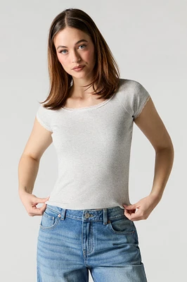 Scoop Neck Lace Trim T-Shirt