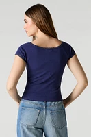 T-shirt à encolure ronde et bordure en dentelle