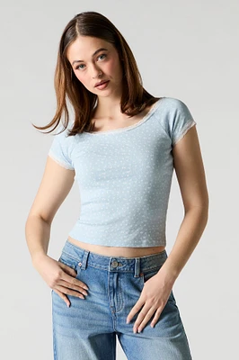 Scoop Neck Lace Trim T-Shirt