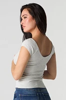 Ribbed V-Neck Cap Sleeve T-Shirt